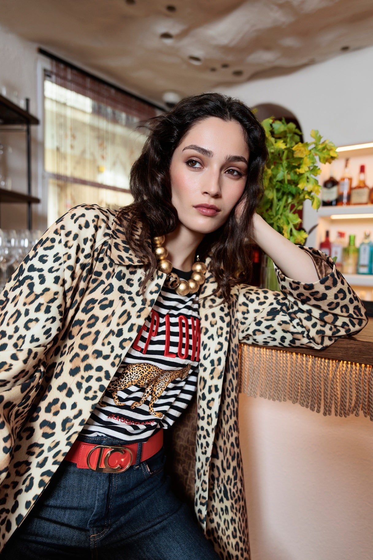 Lola Casademunt Blazer with Lapel Pockets Animal Print
