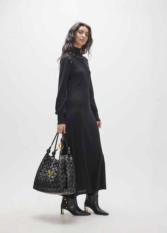 Lola Casademunt Tricot-Kleid mit Ärmelausschnitt Schwarz