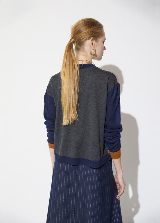 Lola Casademunt Zweistoff-Cardigan mit Print Blau-Mehrfarbig