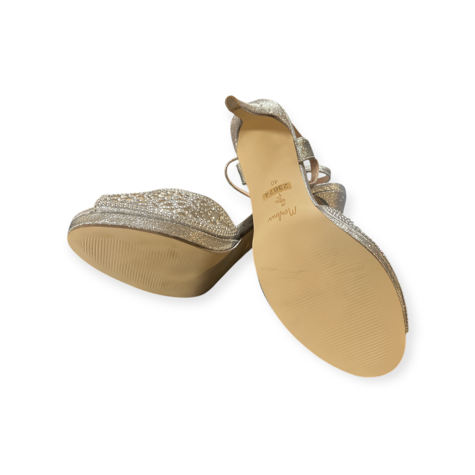 Menbur Silber-Sandale mit 12 cm Absatz