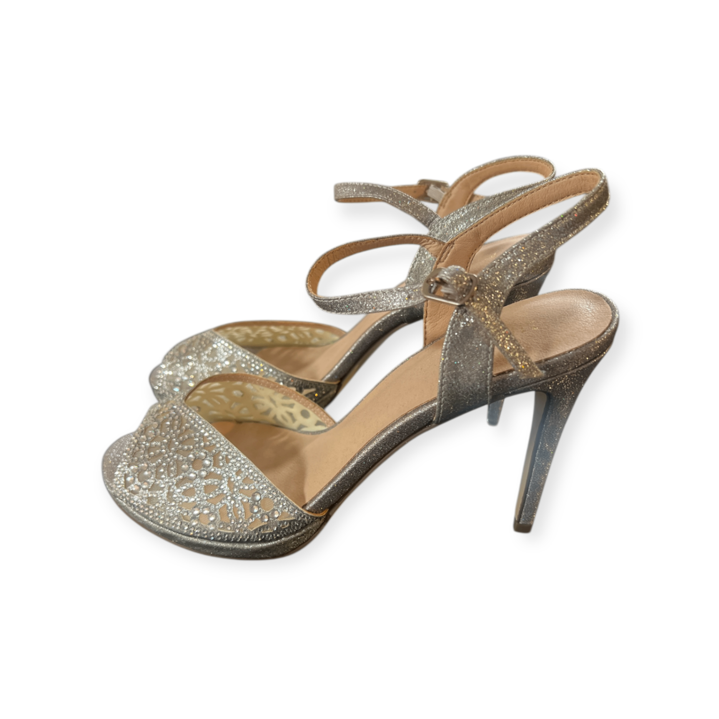 Menbur Silber-Sandale mit 12 cm Absatz