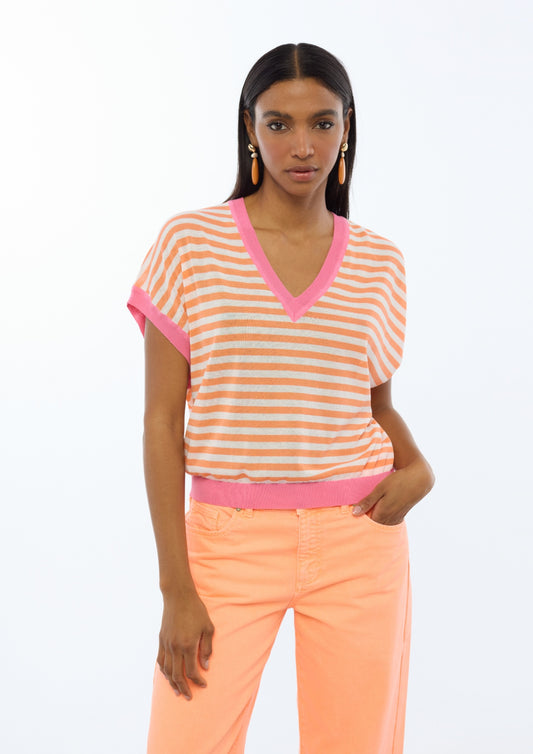 Lola Casademunt Short Sleeve Bicolor Striped Sweater