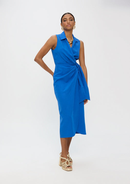 Lola Casademunt Linen Dress with Shirt Collar and Side Knot