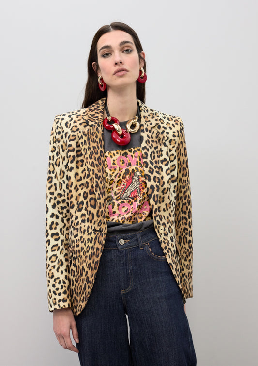 Lola Casademunt  Blazer with Lapel Pockets Animal Print