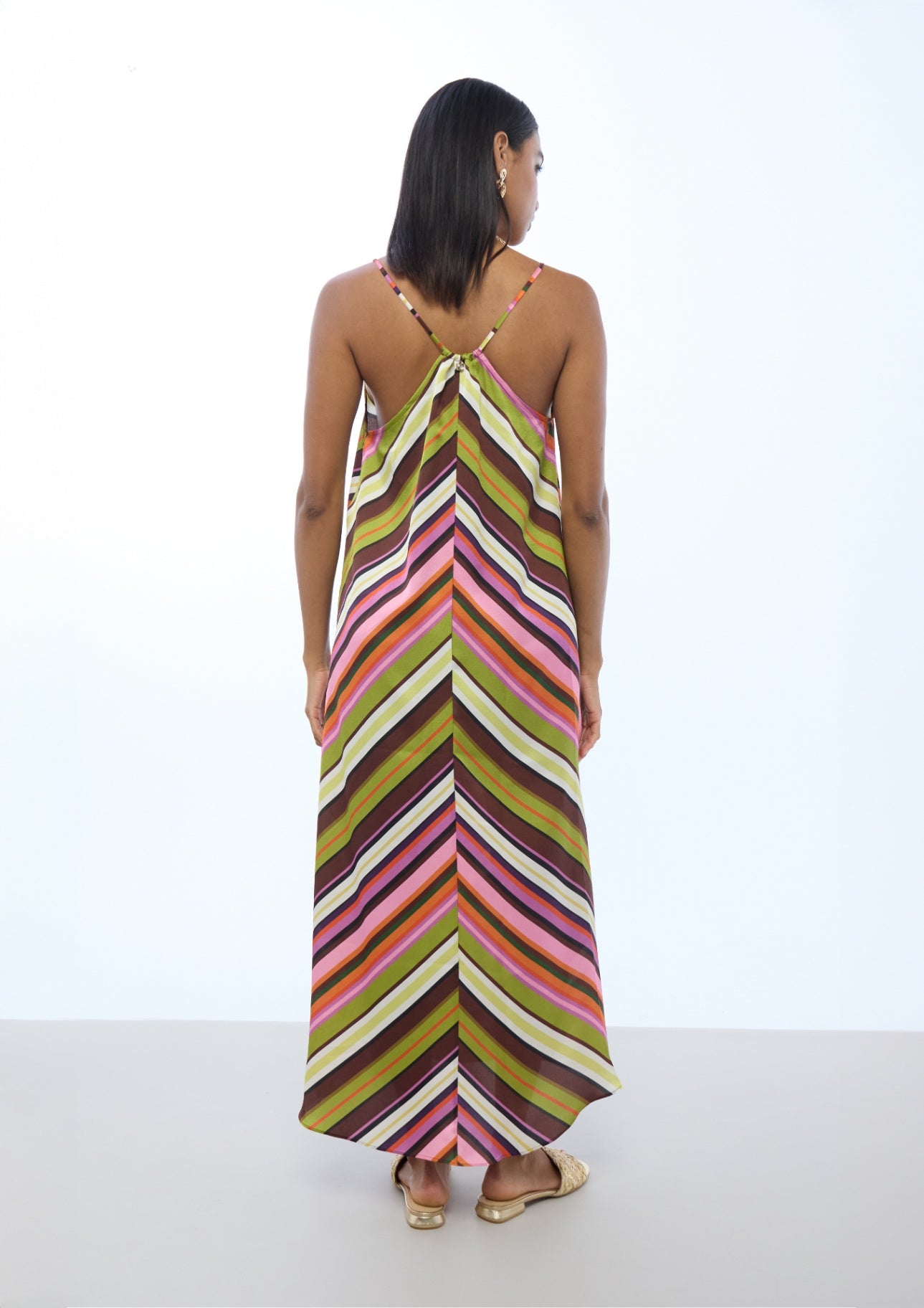 Lola Casademunt Satin Strappy Dress with Multicolor Stripes