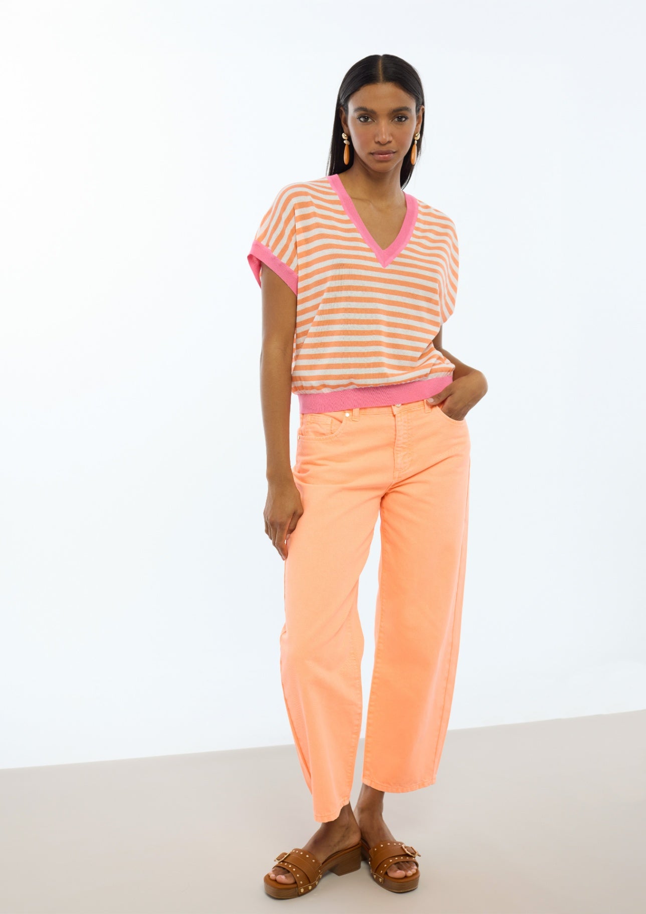 Lola Casademunt Short Sleeve Bicolor Striped Sweater