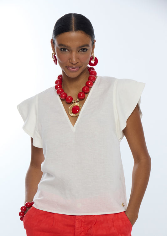 Lola Casademunt Short Sleeve Ruffle Blouse