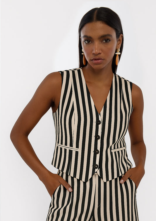 Lola Casademunt gestreifte Weste in Rustic-Twill - Ecru-Blau