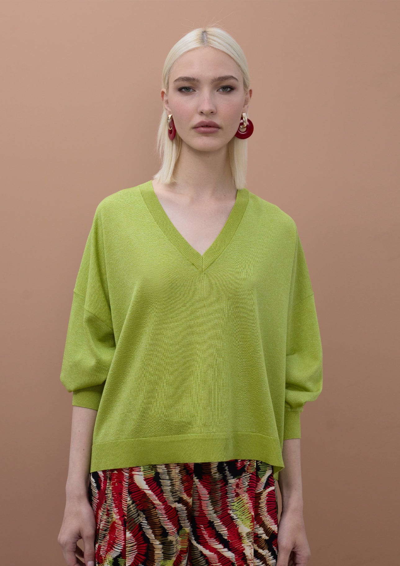 Lola Casademunt V-Ausschnitt-Lurex-Pullover - Pistazie