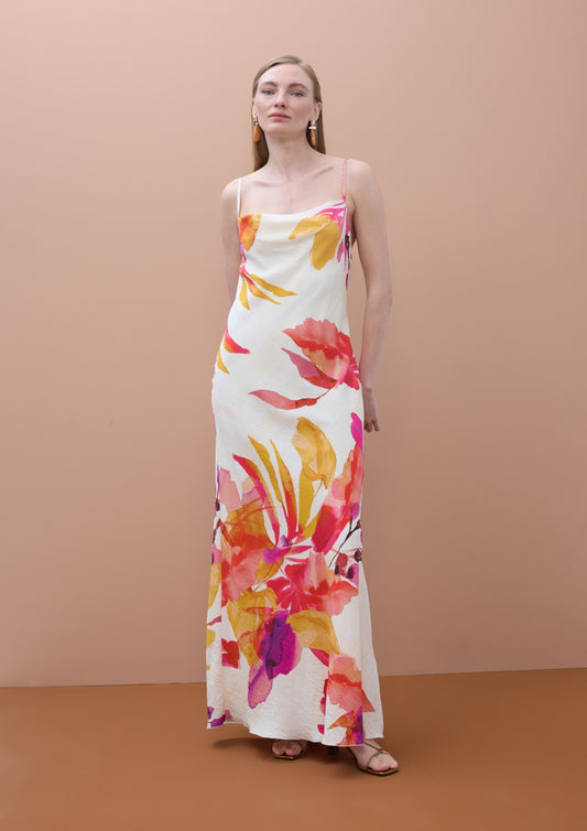 Lola Casademunt langes Slipdress mit floralem Print - Ecru-Mehrfarbig