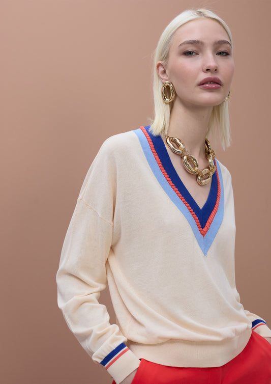 Lola Casademunt Contrast V-Neck Sweater