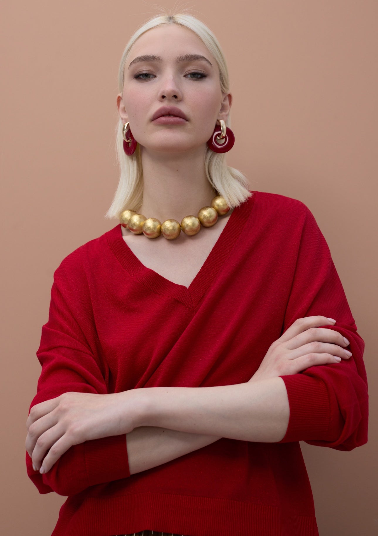 Lola Casademunt V-Ausschnitt-Lurex-Pullover - Rot