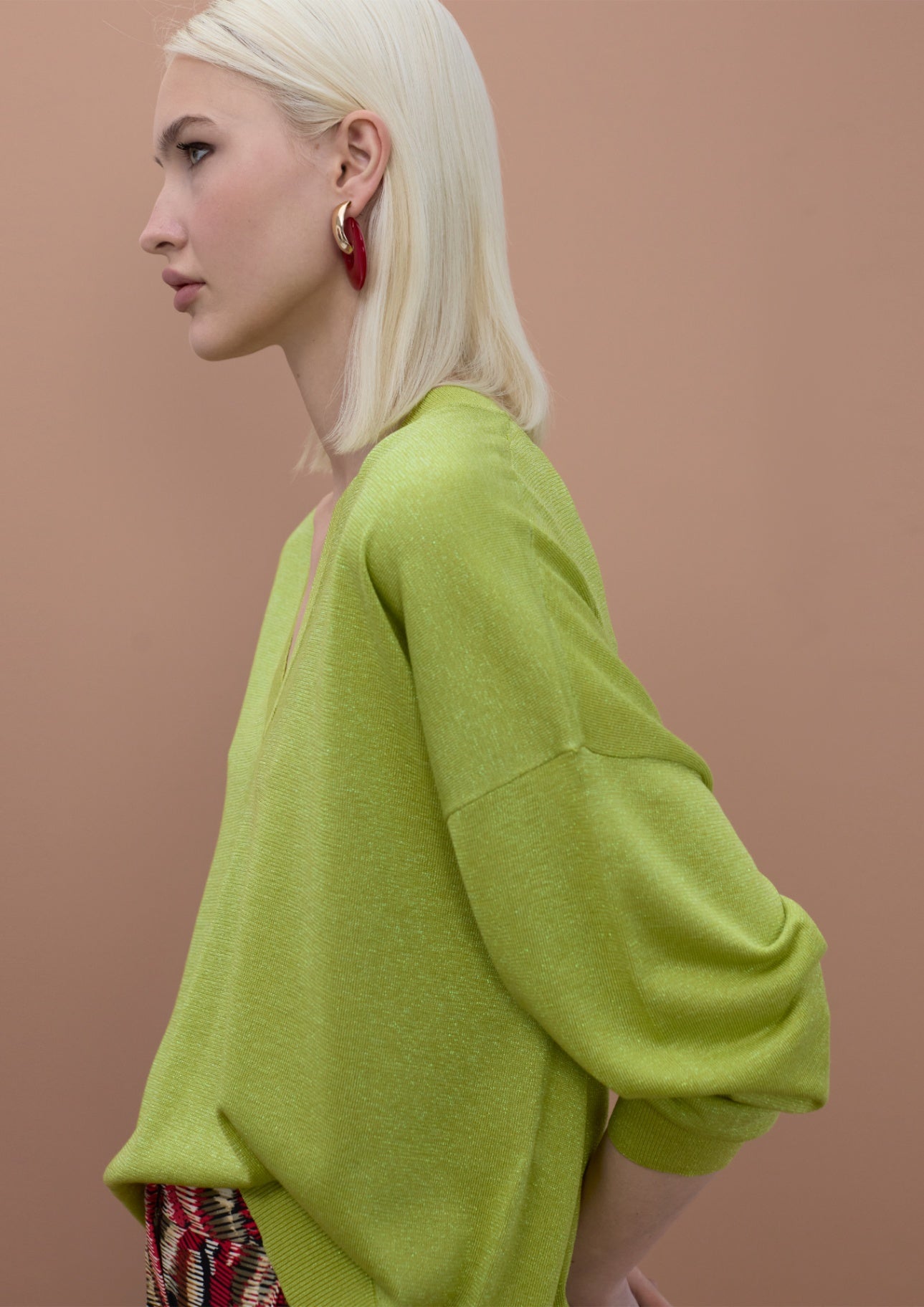 Lola Casademunt V-Ausschnitt-Lurex-Pullover - Pistazie
