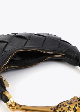 Lola Casademunt Braided Half Moon Bag Leopard Handle
