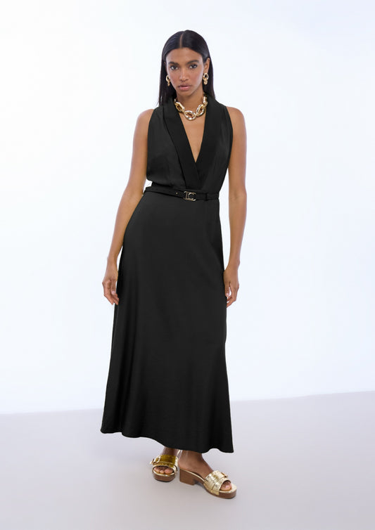 Lola Casademunt V-Ausschnitt-Kleid mit Schnallentaille - Schwarz