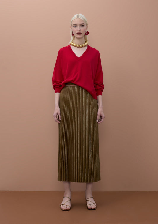 Lola Casademunt V-Ausschnitt-Lurex-Pullover - Rot