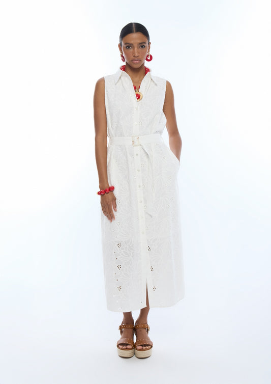 Lola Casademunt Midikleid mit Hemdkragen und Gürtel - Weiss