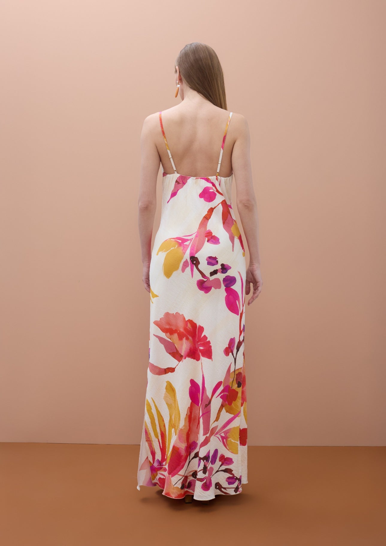 Lola Casademunt langes Slipdress mit floralem Print - Ecru-Mehrfarbig