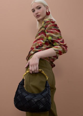 Lola Casademunt Braided Half Moon Bag Leopard Handle