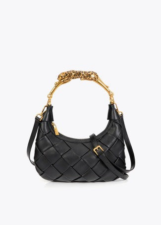 Lola Casademunt Braided Half Moon Bag Leopard Handle