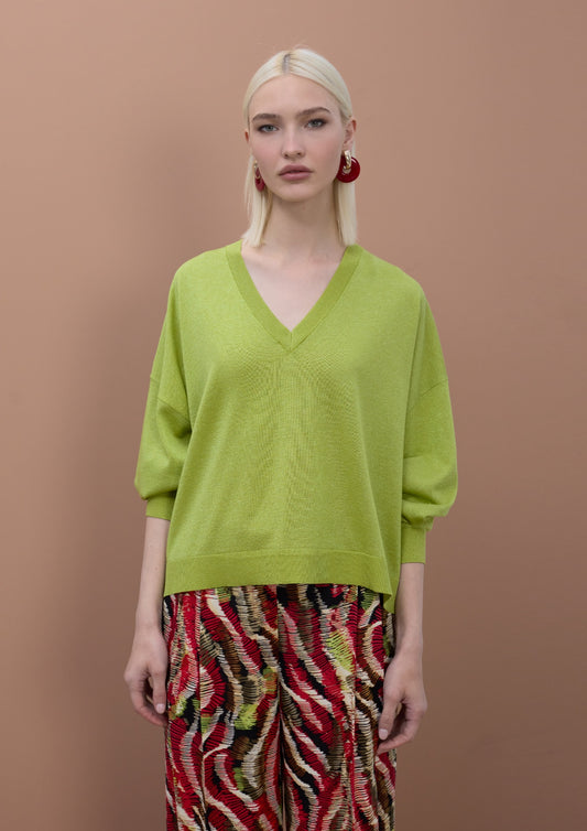 Lola Casademunt V-Ausschnitt-Lurex-Pullover - Pistazie
