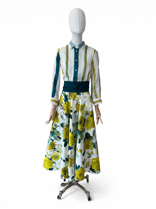 Sara Roka Blusenkleid NYDIA Lime Roses/Stripes