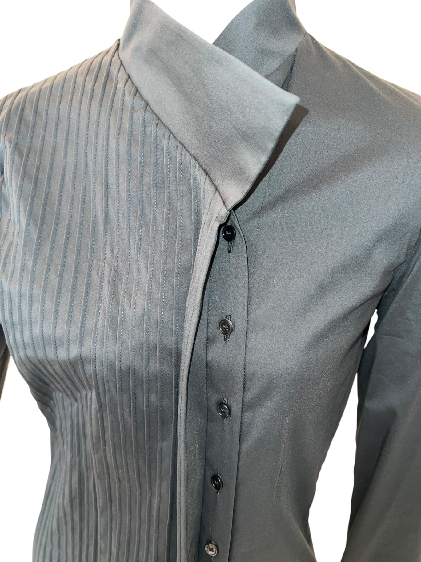 Pre-Loved Akris asymmetrische Plissee-Bluse Petrol