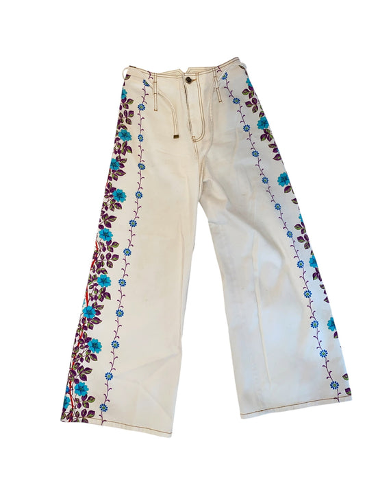 Pre-Loved ETRO Garden-Print Wide-Leg Jeans