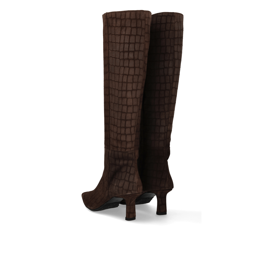 Angulus Stiefel mit hohem Schaft und Absatz Dunkelbraun Croco
