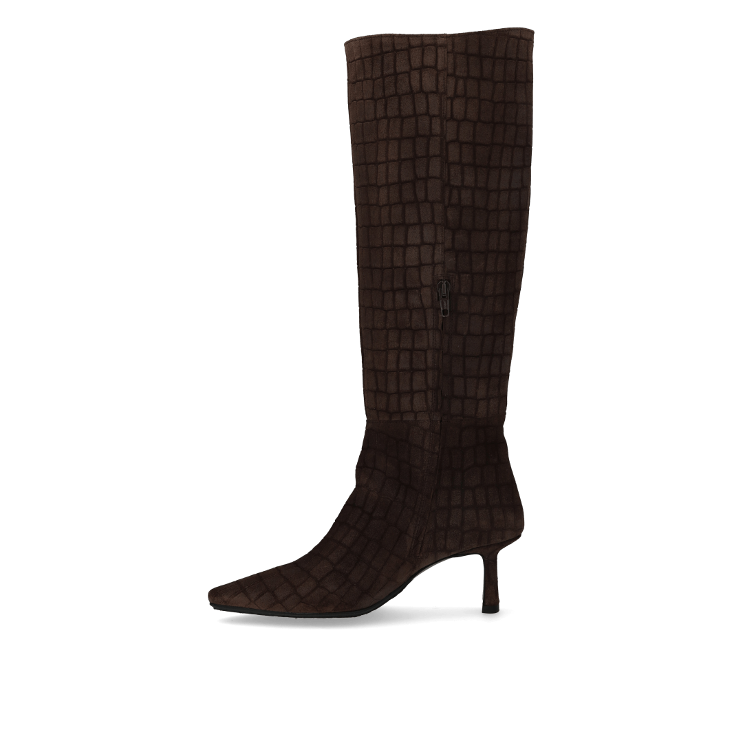 Angulus Stiefel mit hohem Schaft und Absatz Dunkelbraun Croco