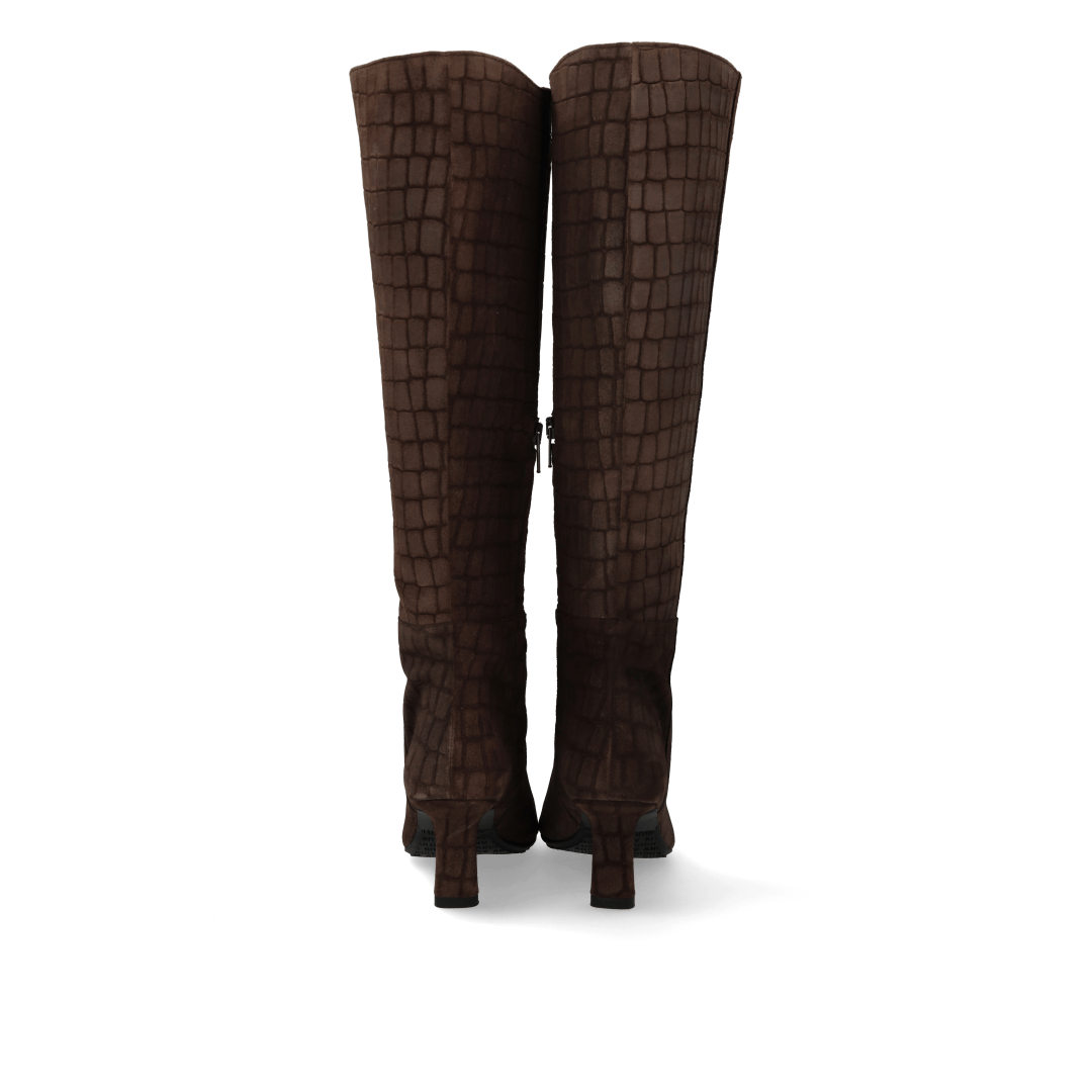 Angulus Stiefel mit hohem Schaft und Absatz Dunkelbraun Croco