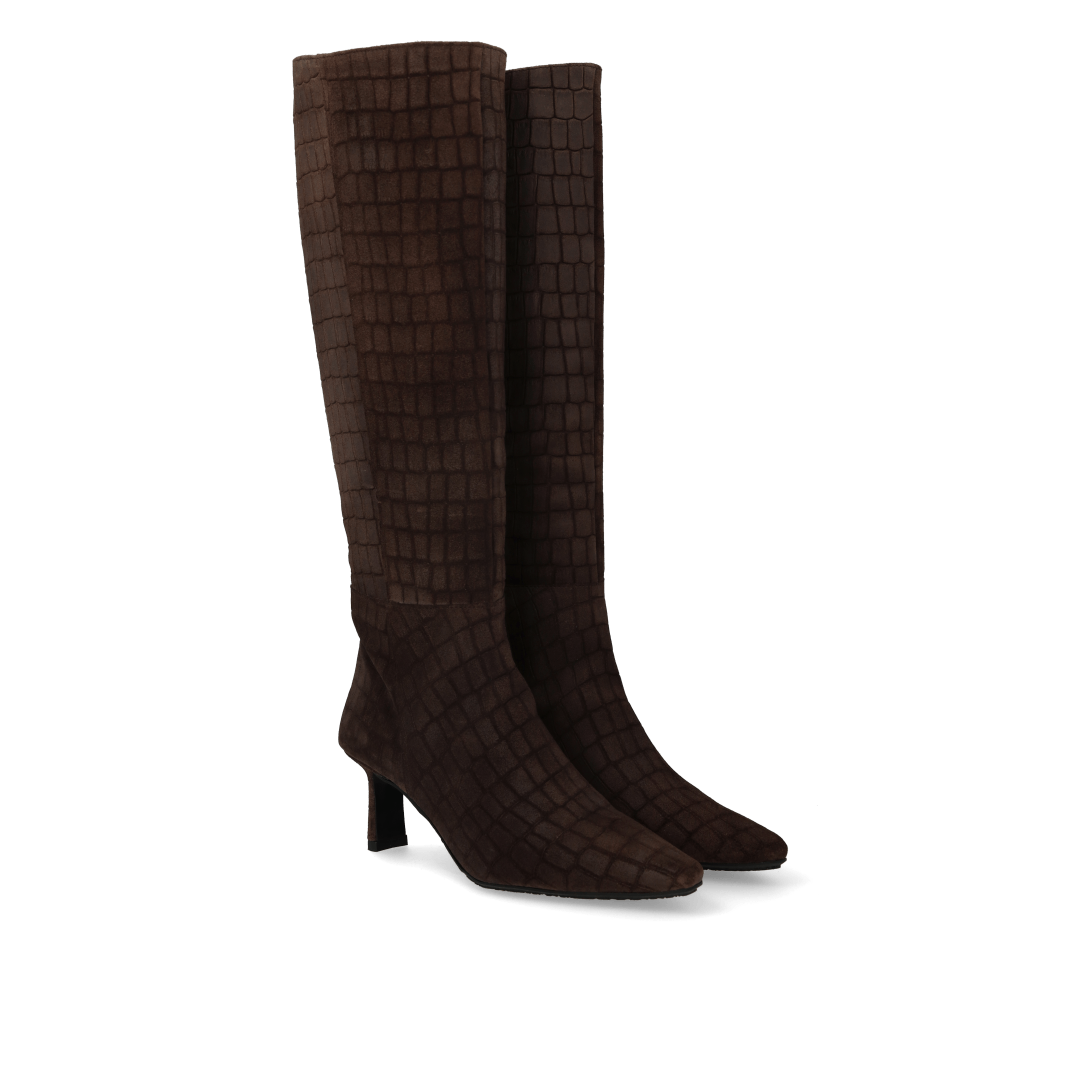 Angulus Stiefel mit hohem Schaft und Absatz Dunkelbraun Croco