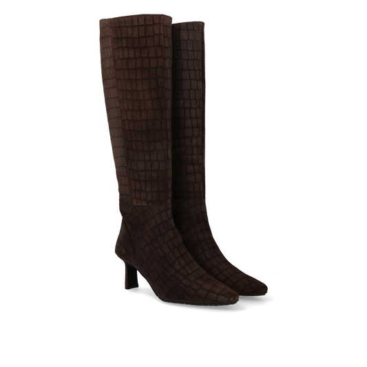 Angulus Stiefel mit hohem Schaft und Absatz Dunkelbraun Croco