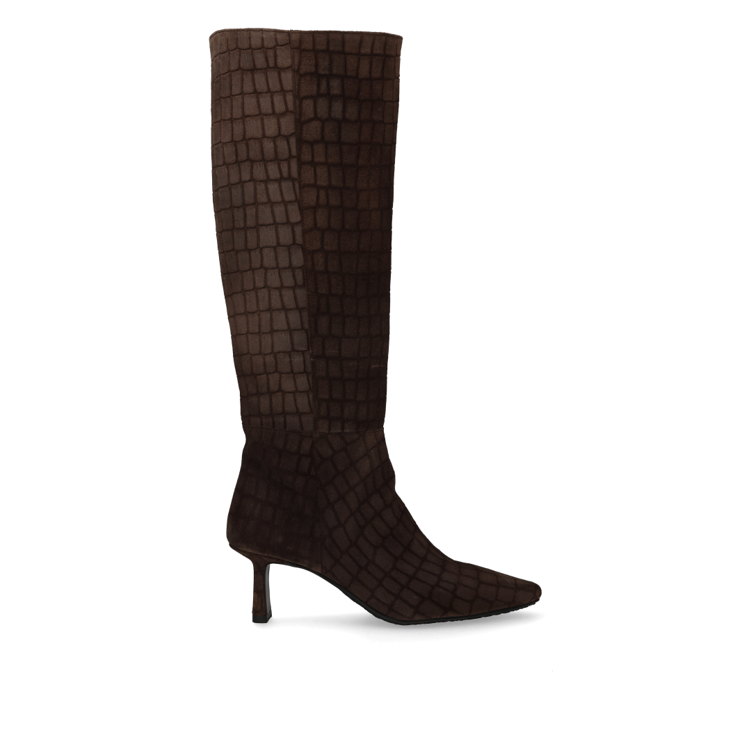 Angulus Stiefel mit hohem Schaft und Absatz Dunkelbraun Croco