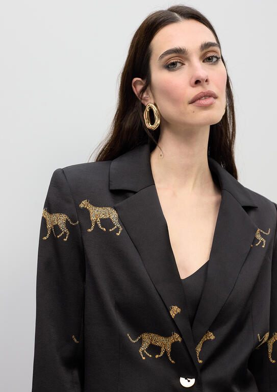 Lola Casademunt Satin-Blazer mit Leopard-Print