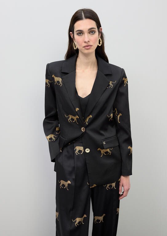 Lola Casademunt Satin-Blazer mit Leopard-Print