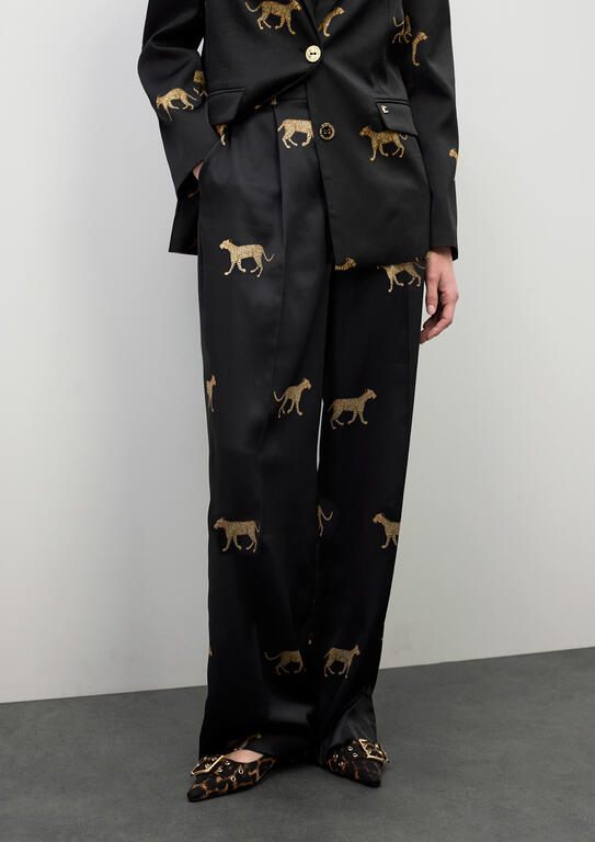Lola Casademunt Plissierte Satin-Hose mit Leopard-Print