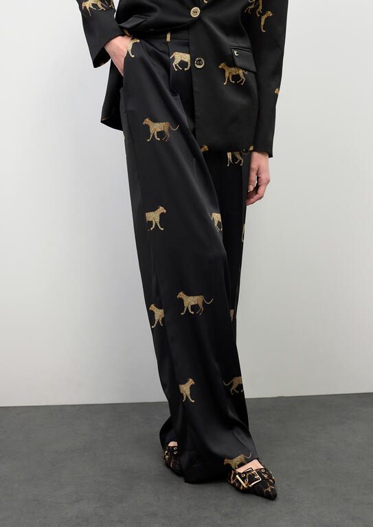 Lola Casademunt Plissierte Satin-Hose mit Leopard-Print
