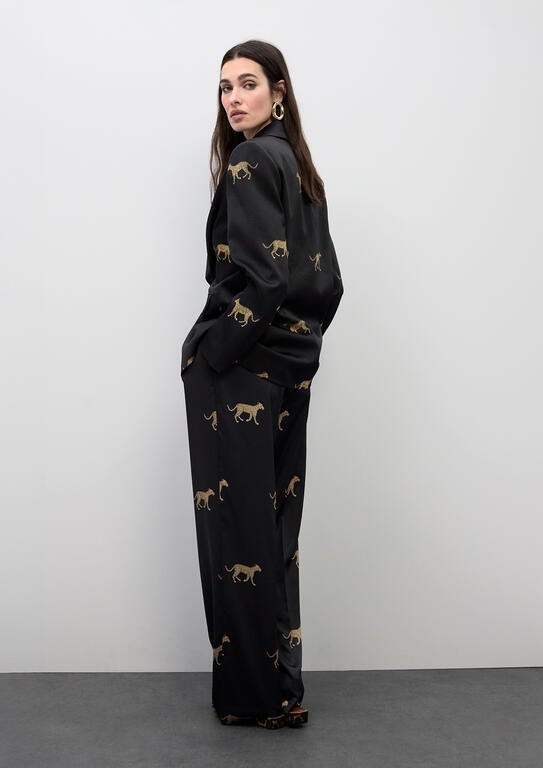 Lola Casademunt Plissierte Satin-Hose mit Leopard-Print