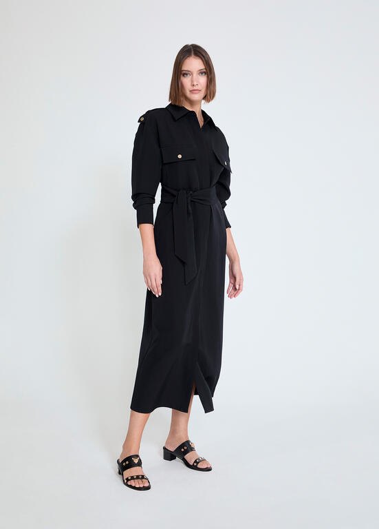 Lola Casademunt langärmliges Midi-Hemdblusenkleid - Schwarz