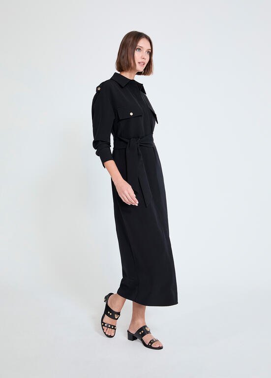 Lola Casademunt langärmliges Midi-Hemdblusenkleid - Schwarz