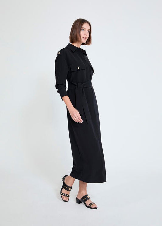Lola Casademunt langärmliges Midi-Hemdblusenkleid - Schwarz