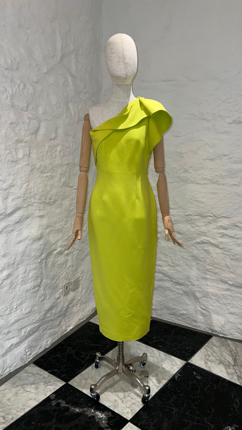 Pre-Loved Roland Mouret One-Shoulder Kleid, Lime Yellow