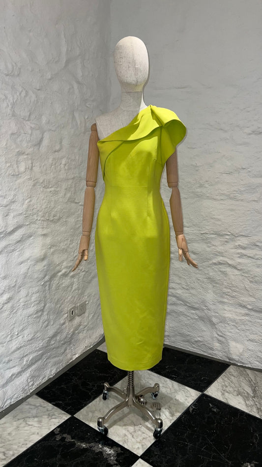 Pre-Loved Roland Mouret One-Shoulder Kleid, Lime Yellow