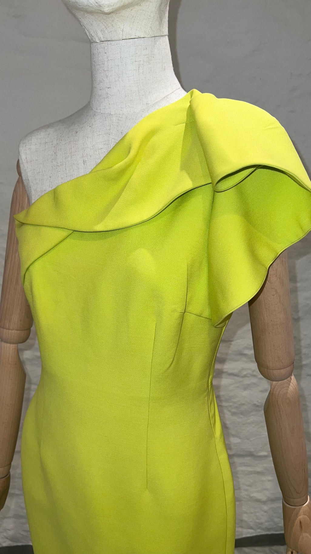 Pre-Loved Roland Mouret One-Shoulder Kleid, Lime Yellow