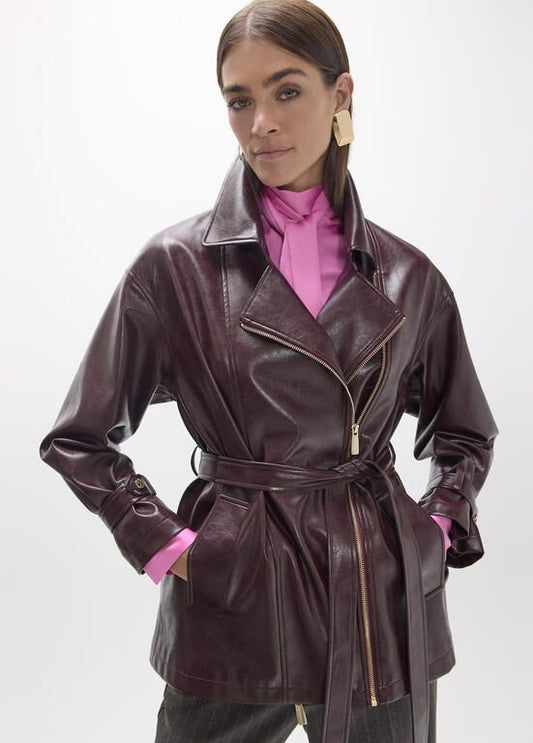 Lola Casademunt Lange Bikerjacke, Lederoptik Bordeaux