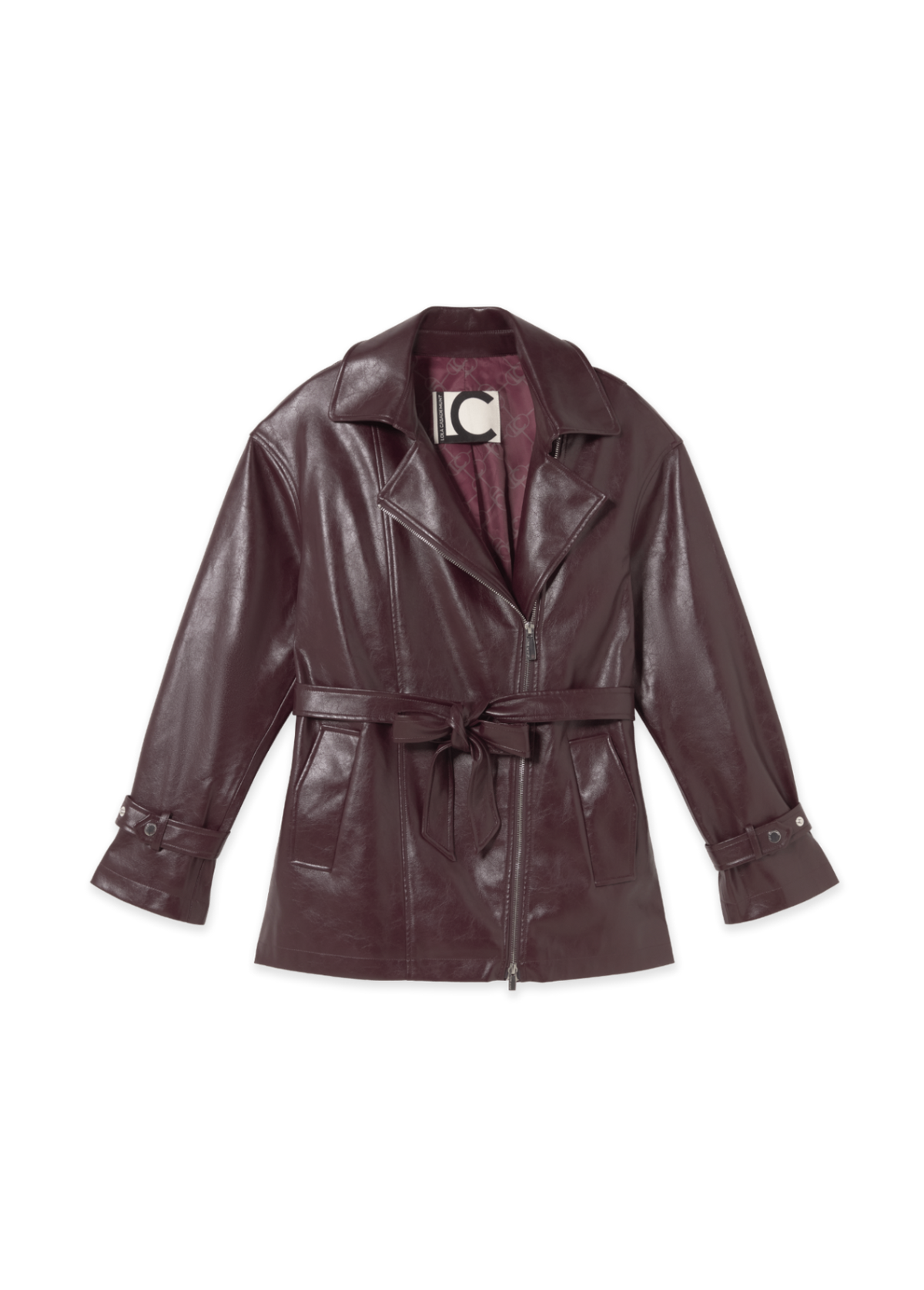 Lola Casademunt Lange Bikerjacke, Lederoptik Bordeaux