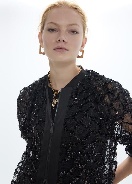 Lola Casademunt Bomberjacke Spinnennetz-Print