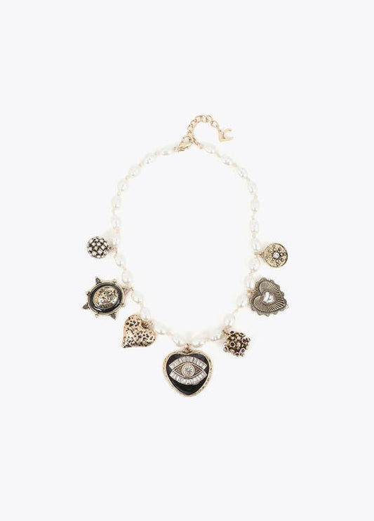 Lola Casademunt Kurze Halskette mit Perlen-Charms Metallic-Weiss