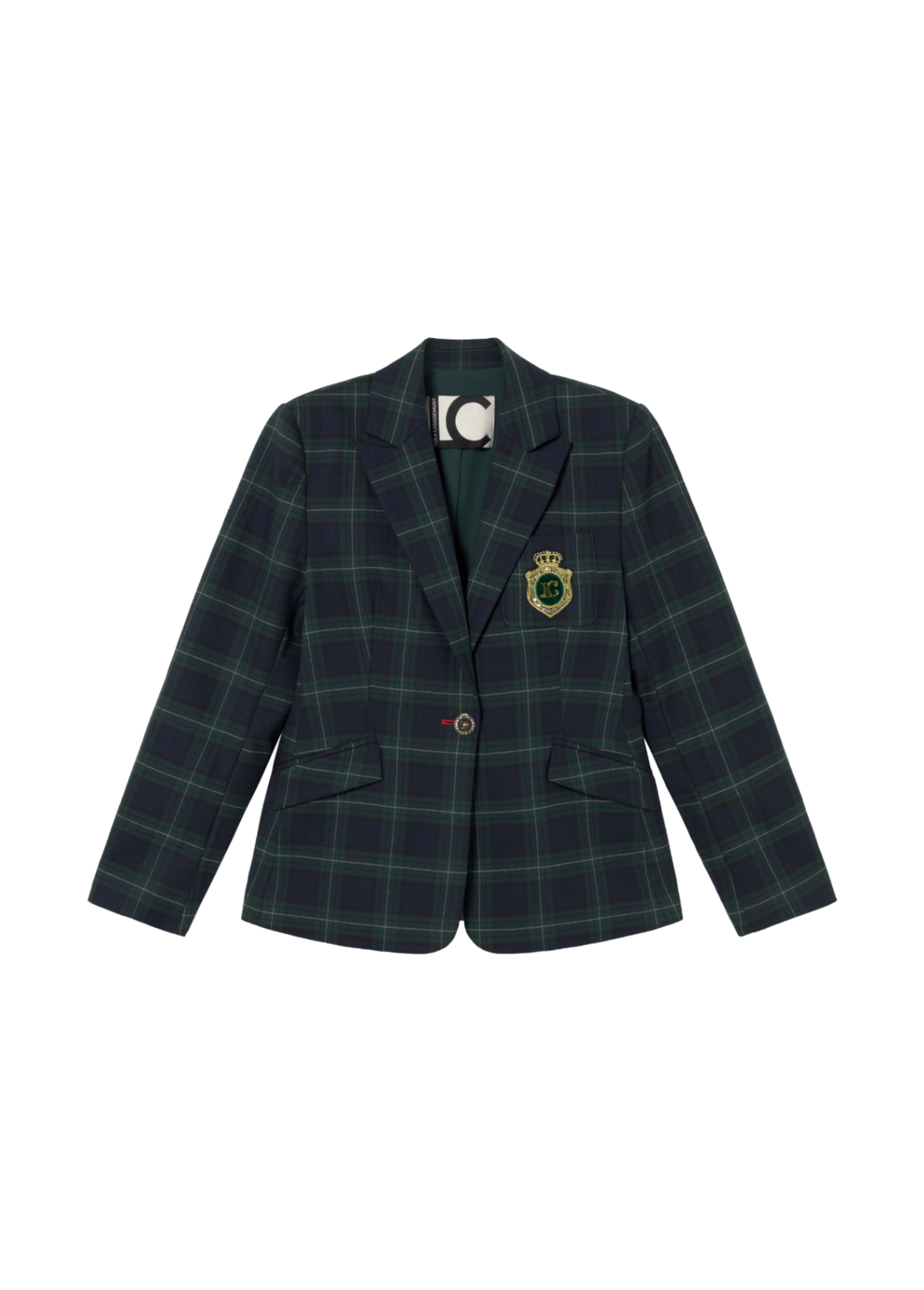Lola Casademunt Karo-Blazer mit Wappen Blau-Grün